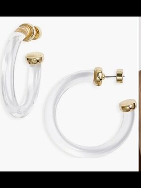 New Nordstrom Clear Lucite Hoop Earrings with Gold-Tone Accents